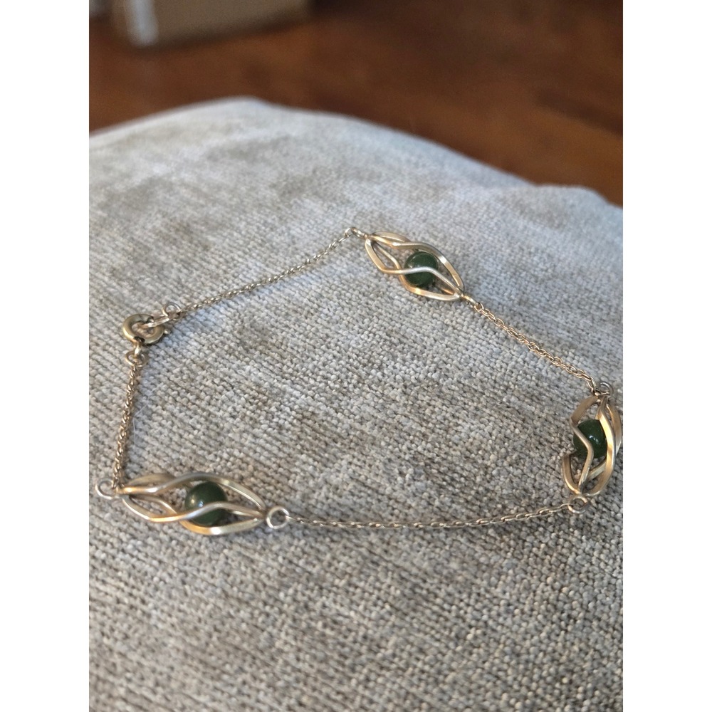 Krementz 14K Gold Overlay Jade Caged Dainty Bracelet Vintage